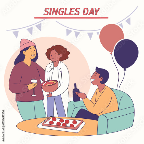 Singles Day Celebration Friends Celebrating Together