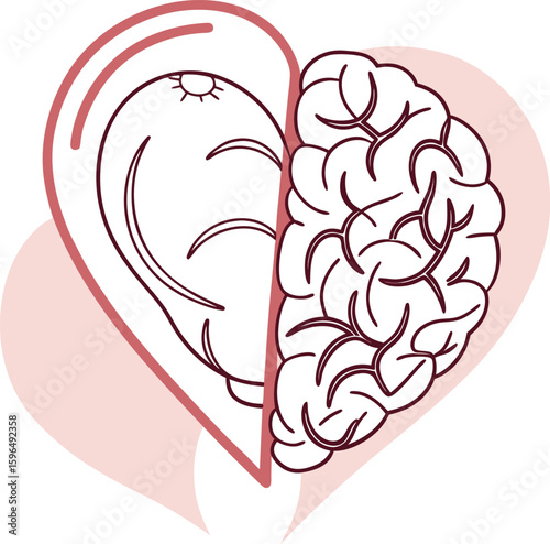 Human ear and brain combined inside heart symbol representing emotional intelligence mental health harmony and inner balance vector illustration