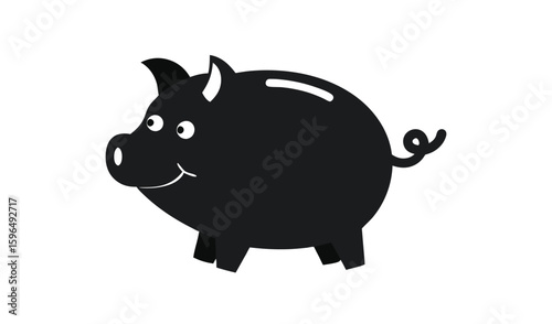 Cute black piggy bank illustration with a happy face