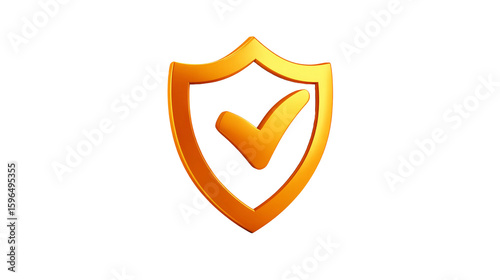 Golden glossy shield contains an approval check mark on a transparent background.