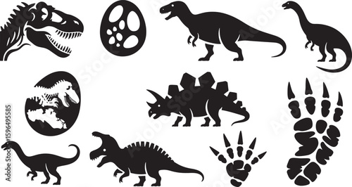 Silhouette Dinosaurs Collection Vector Illustration Tyrannosaurus Rex Triceratops Stegosaurus Brontosaurus Footprints