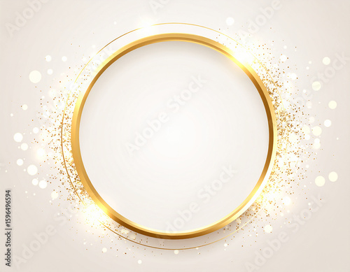 Elegant golden circle frame design with glitter and sparkling light effects for decorations