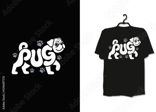 Creative pug dog typographic illustration t-shirt design graphic