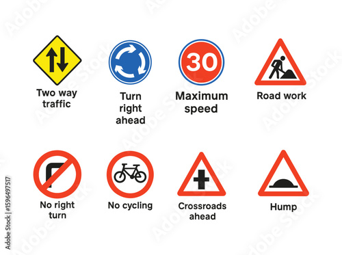 Free Download Road Signs Vector Set, Traffic, Speed Limit, No Entry, Cycling & Construction Symbols - GFXLoad