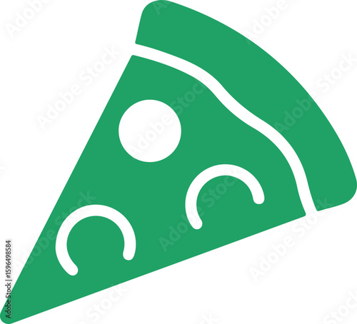 A single slice of green pizza, simply illustrated, showing cheese and toppings.