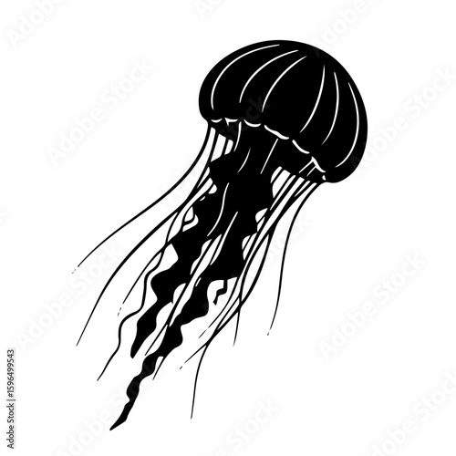 Jellyfish Vector Graphic Illustration, Marine Life Silhouette Icon, Underwater Sea Creature Symbol, Jellyfish Design Element.
