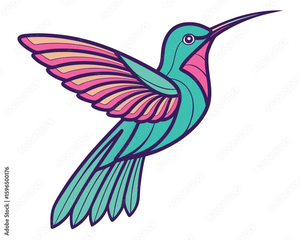 Obraz premium Colorful illustration of a hummingbird in flight with beautiful wing details and outline.