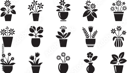 Potted Plant Silhouette Collection Indoor Plant Icons Set Decorative Houseplants for Interior Design Projects