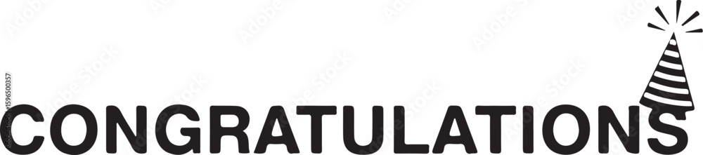 Obraz premium Vector art of the word congratulations with a festive party hat