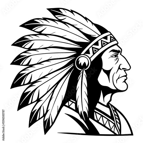 black and white portrait of a Native American man