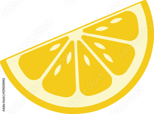 A vibrant, stylized illustration of a single lemon slice, showcasing its juicy segments and bright yellow color.