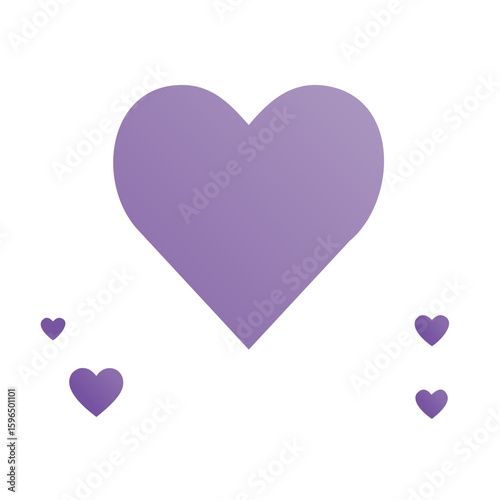 Floating light purple heart icons symbolize love and romance in minimalist design concept