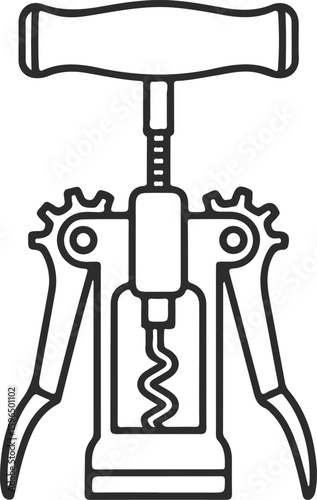 A classic waiter's corkscrew, detailed line drawing illustration.