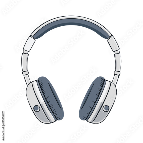 Stylish modern gray headphones illustration for listening audio, music, and podcasts with comfortable earcups