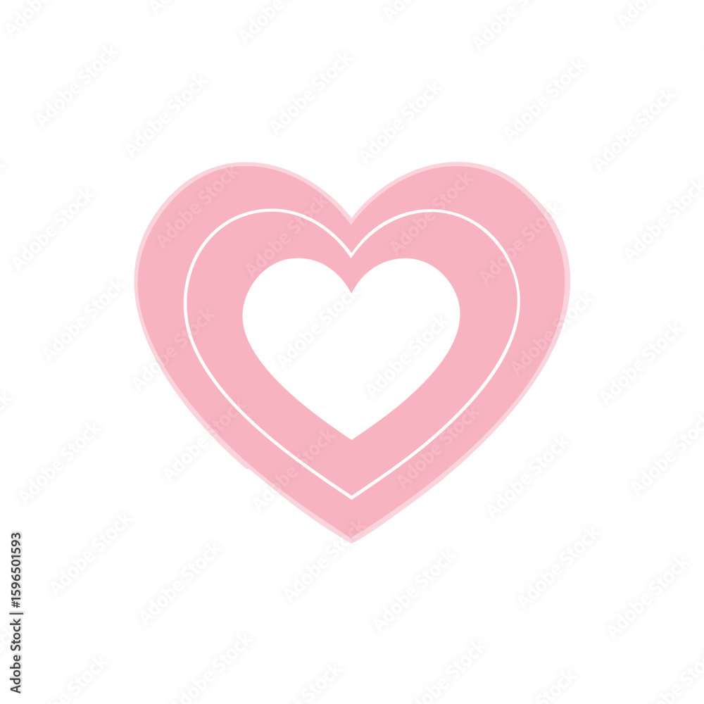 Pink heart with white heart interior and thin white line outlining the heart shape on a solid white backdrop Pink heart with white heart interior and thin white line outlining the heart shape on a solid white backdrop