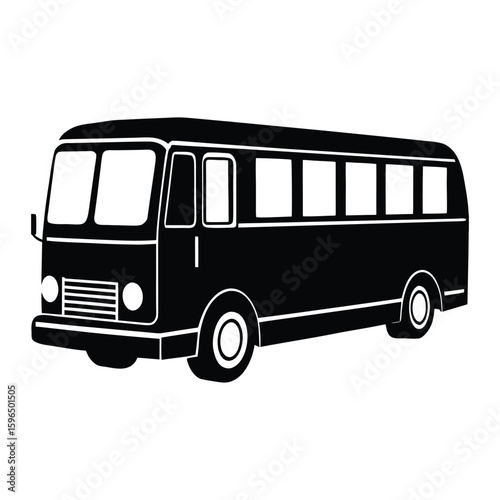 Black silhouette of a vintage bus on a white background