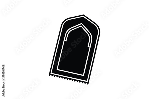 Simple Black and White Islamic Prayer Rug Design Featuring a Clean Silhouette Style on a White Background silhouette