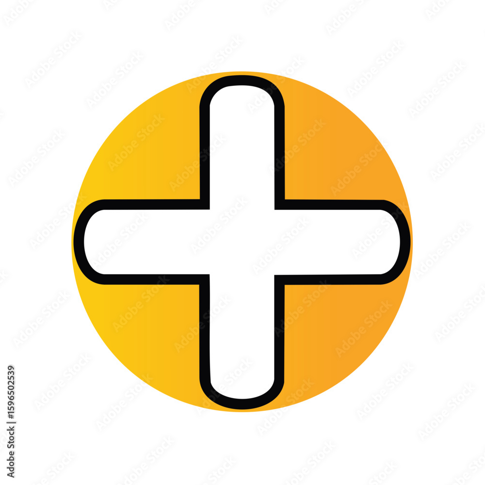 Fototapeta premium Plus Sign Icon Rounded White Shape in Yellow Circle Graphic