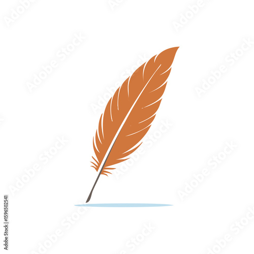 Orange feather quill pen for writing, storytelling, drawing in vintage style design, calligraphy, illustration