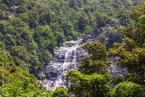 Fényképezés Cascade du Voile de la Mariée waterfall in lush forest landscape, France, Corsic