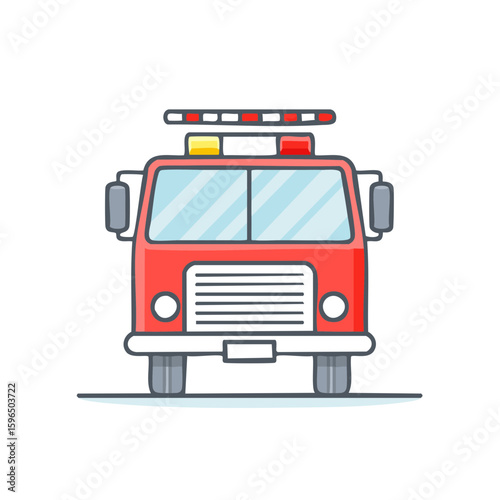 Red Firetruck Cartoon Illustration Front View Emergency Rescue Services