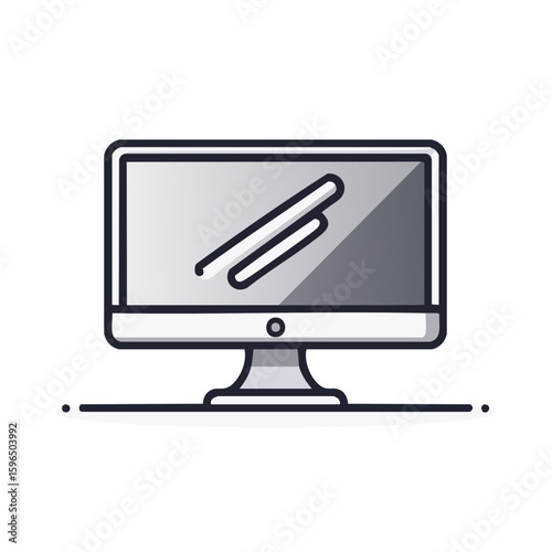Modern Desktop Computer Screen Display Monitor Technology Icon Illustration