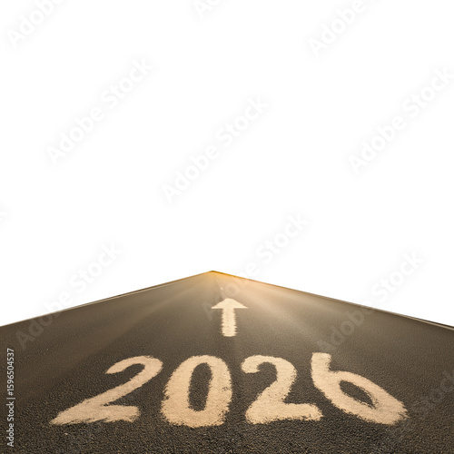 2026 Forward Concept – Road with Year and Arrow Marking Symbolizing Future, New Year, Progress, and Goal Achievement on Black Background for Business, Strategy, or Motivation Themes