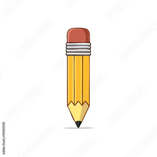 Short cartoon yellow pencil drawing with rubber eraser on top and sharp point