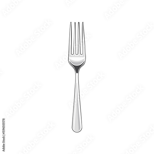 Elegant Silver Fork Illustration, Shiny Metal Utensil, Kitchenware Equipment for Dining and Table Setting, Single Piece