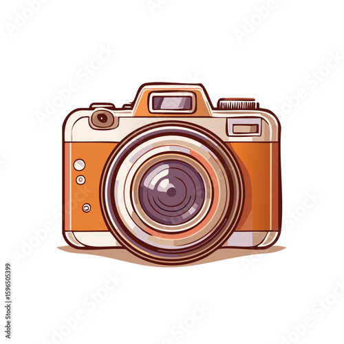 Vintage orange film camera lens illustration, photography equipment close-up retro style design element.