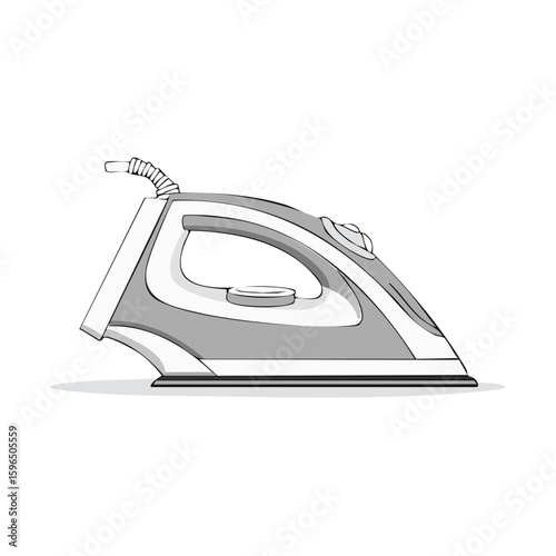 Illustration of Grey Modern Electric Iron on Flat Surface for Laundry and Pressing