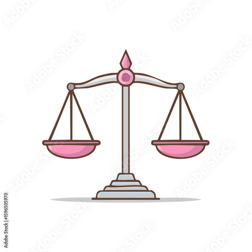 Cartoon Justice Scale with Pink Accents: Symbolizing Balance, Equality, and Legal Concepts
