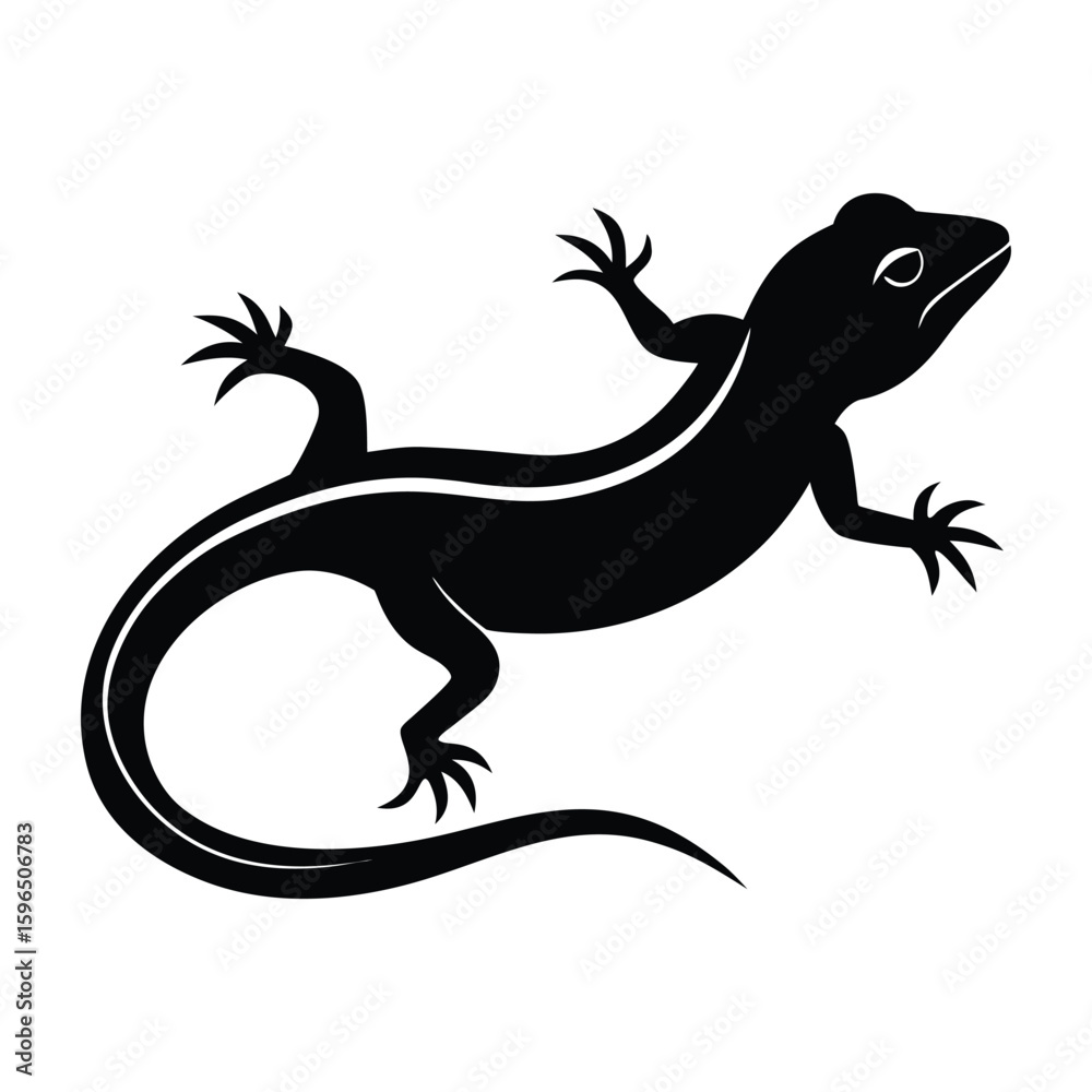 Naklejka premium Stylized black silhouette of a lizard with a white stripe