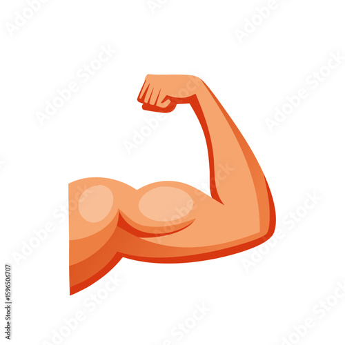 Illustration of a flexed arm showing biceps, showcasing strength and fitness, against a plain background, vibrant vector graphic of an arm muscle