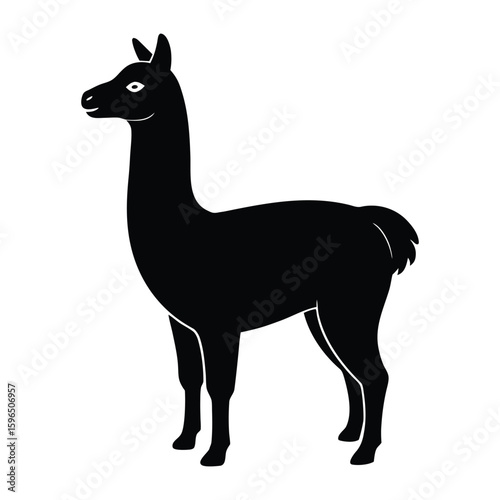 Black silhouette of a llama standing on a white background