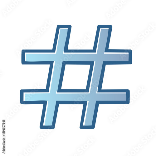 Blue Gradient Hashtag Symbol Illustration with Bold Outline for Social Media