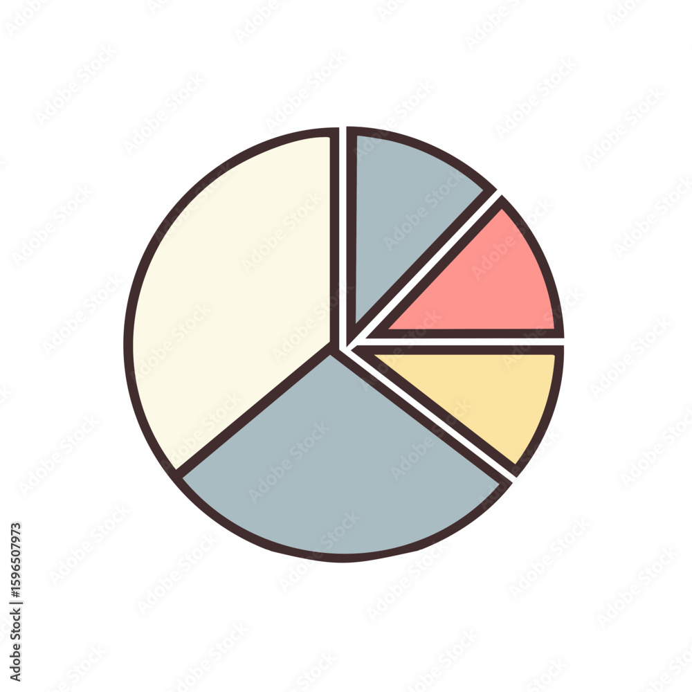 Circular pie chart graphic with different sized segments representing data statistics Circular pie chart graphic with different sized segments representing data statistics