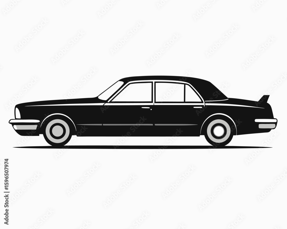 Naklejka premium Classic Automobile Vector Illustration, Luxury Sedan Design, Automotive Heritage