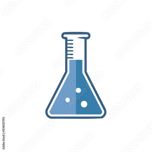 Stylized Blue Erlenmeyer Flask Icon Science Experiment Chemistry Graphic, bubbles for visual appeal