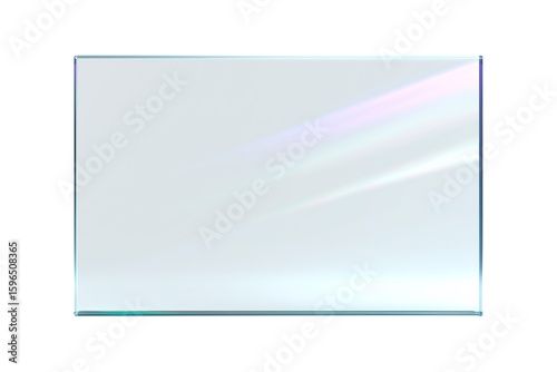 Transparent, shiny glass sheet. Transparent plastic panel. Glare and reflections on the transparent surface. Showcase. Cut out