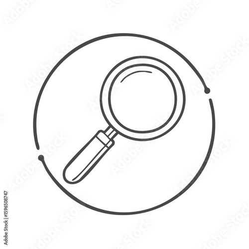 Magnifying glass outline inside of a partial circle emphasizing simplicity and minimalistic search concept
