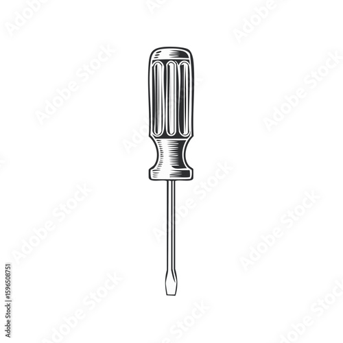 Engraved Slotted Screwdriver Tool Classic Handle Flathead Bit Illustration
