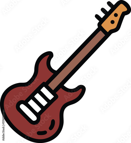 brown Bass Electric Guitar Clipart Illustration with Minimalist Artistic Design