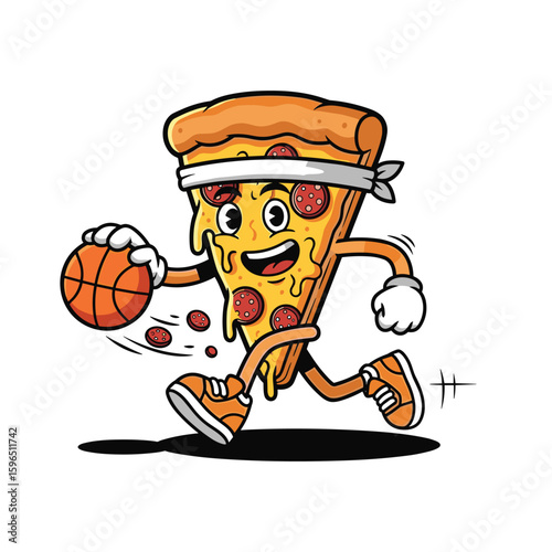 Cartoon Pizza Basketball Player