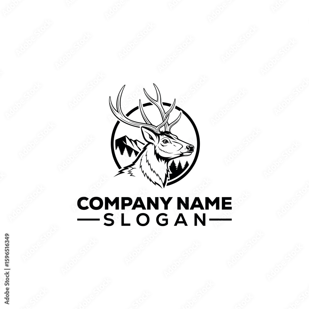 Fototapeta premium Deer with Antlers in Mountain Landscape Logo
