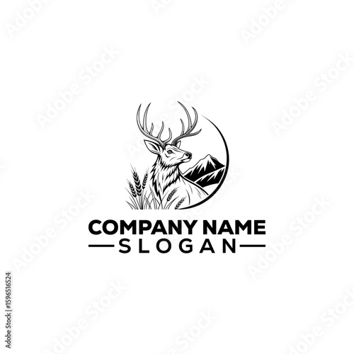 Deer with Antlers in Mountain Landscape Logo