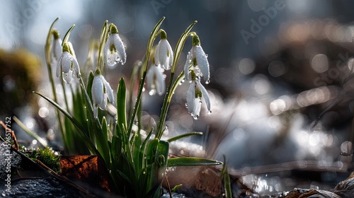 Delicate snowdrops in a spring morning.