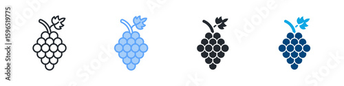 Grape Icon Set Multiple Style. Designed In Outline, Blue, Glyph, Dual Tone