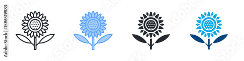 Sunflower Icon Set Multiple Style. Designed In Outline, Blue, Glyph, Dual Tone
