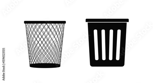 Two different styles of trash cans or waste bins one open mesh and one solid plastic